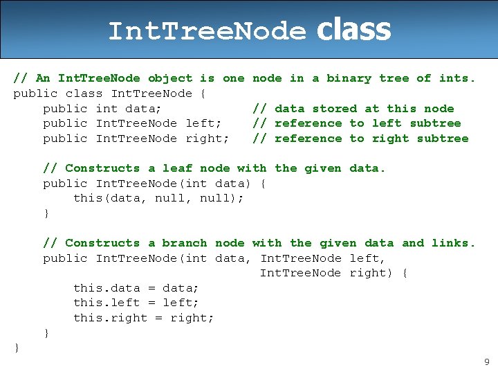 Int. Tree. Node class // An Int. Tree. Node object is one public class