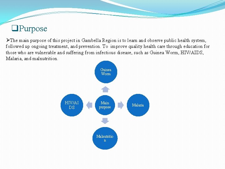 q. Purpose ØThe main purpose of this project in Gambella Region is to learn