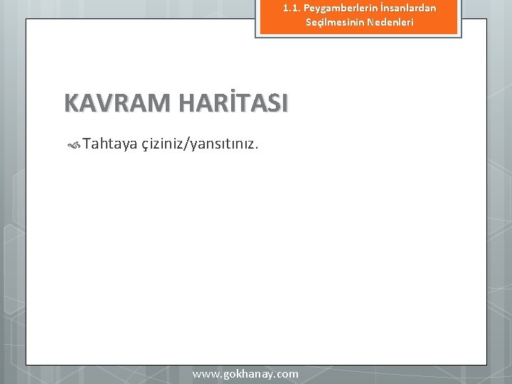 1. 1. Peygamberlerin İnsanlardan Seçilmesinin Nedenleri KAVRAM HARİTASI Tahtaya çiziniz/yansıtınız. www. gokhanay. com 