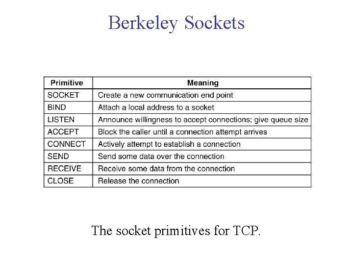 Berkeley Sockets The socket primitives for TCP. Berkeley Sockets The socket primitives for TCP.