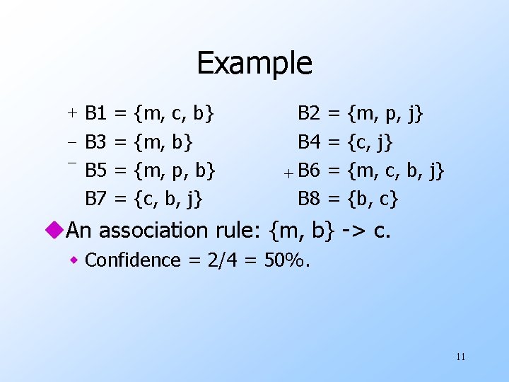 Example + B 1 = {m, c, b} _ B 3 = {m, b}