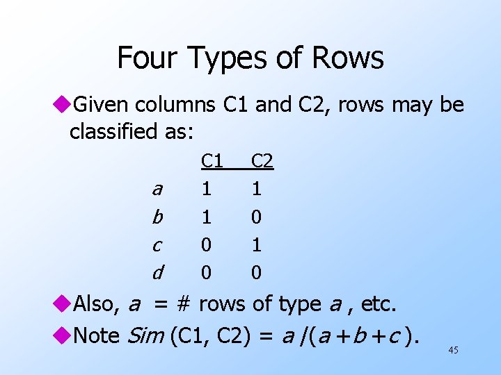 Four Types of Rows u. Given columns C 1 and C 2, rows may