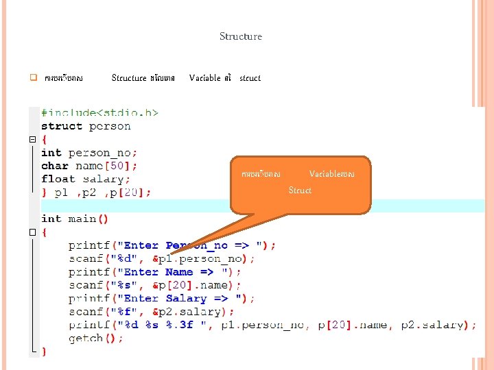 Structure q ក របរ បរ ស Structure ដ លម ន Variable ន struct ក