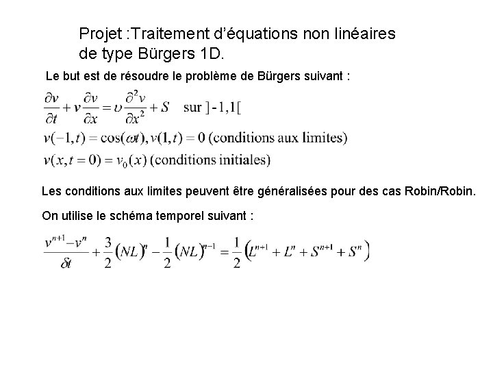 Projet : Traitement d’équations non linéaires de type Bürgers 1 D. Le but est