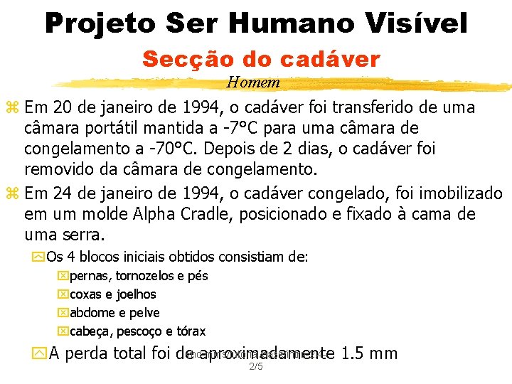 Projeto Ser Humano Visível Secção do cadáver Homem z Em 20 de janeiro de
