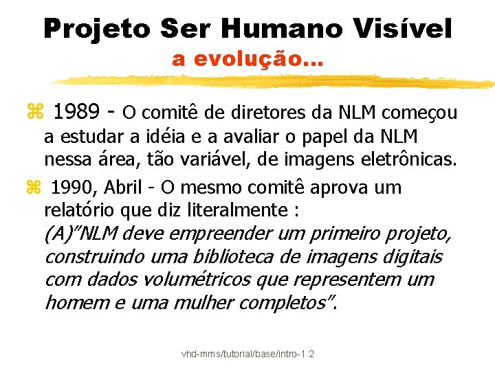 Projeto Ser Humano Visível a evolução. . . z 1989 - O comitê de