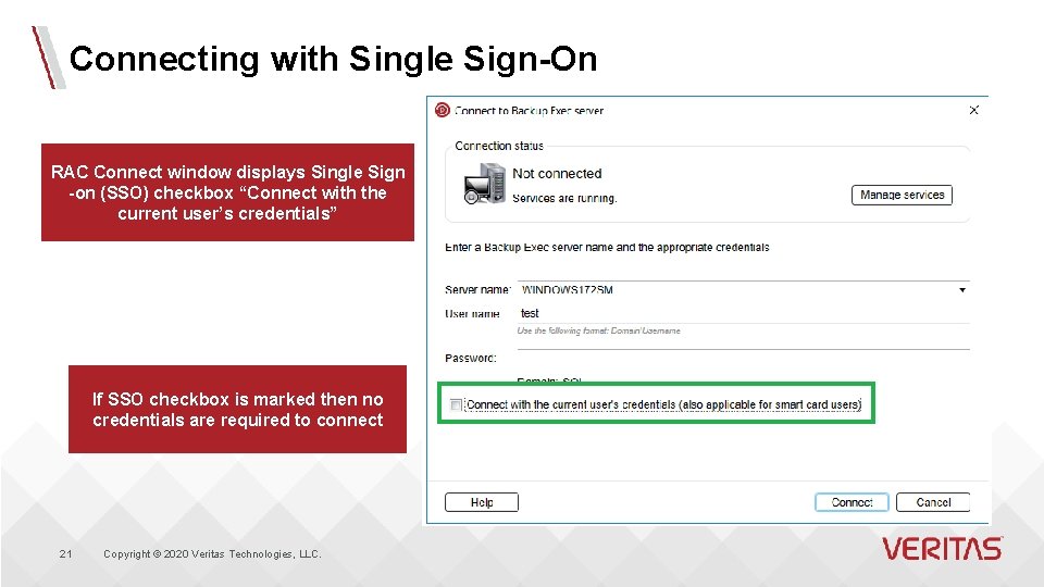 Connecting with Single Sign-On RAC Connect window displays Single Sign -on (SSO) checkbox “Connect