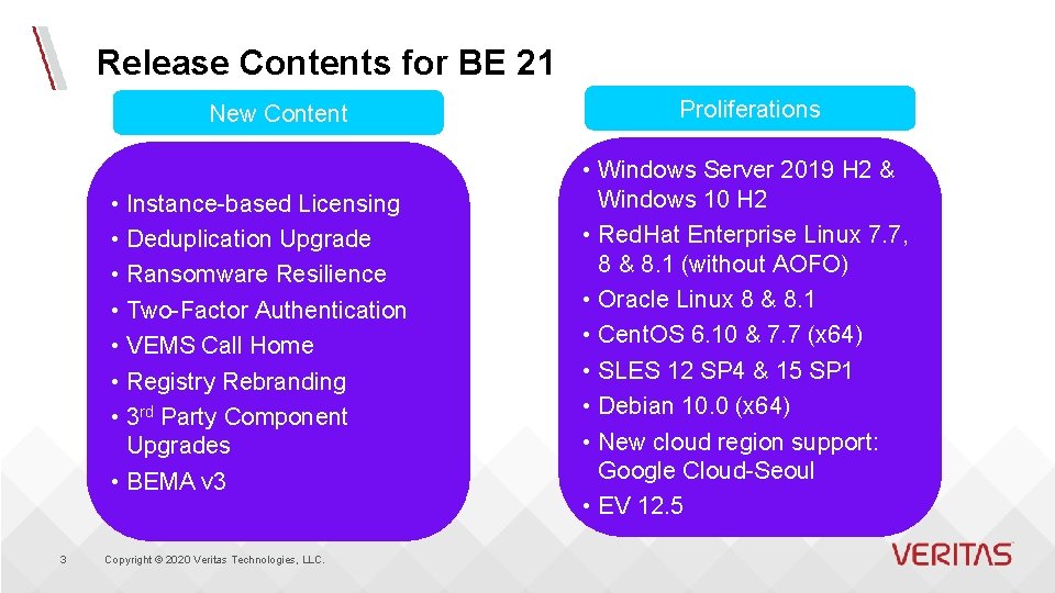 Release Contents for BE 21 New Content • Instance-based Licensing • Deduplication Upgrade •