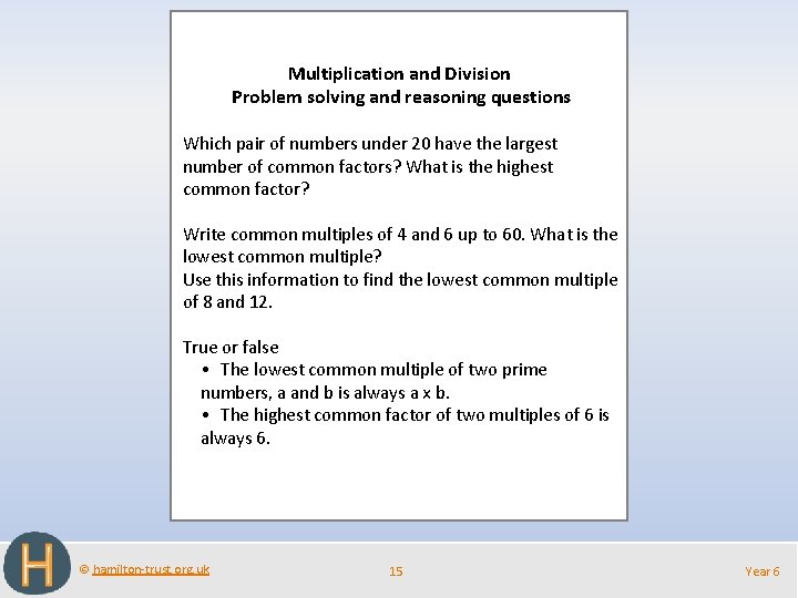  Multiplication and Division Problem solving and reasoning questions Which pair of numbers under