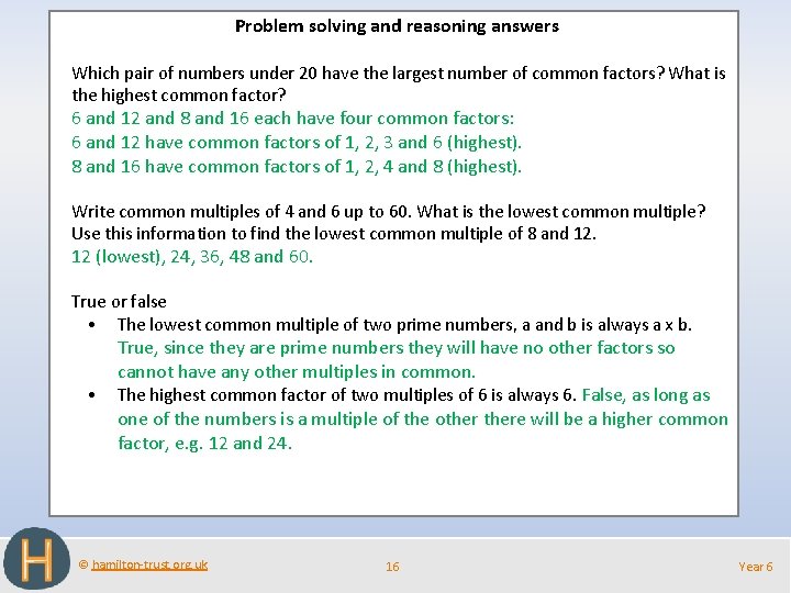  Problem solving and reasoning answers Which pair of numbers under 20 have the