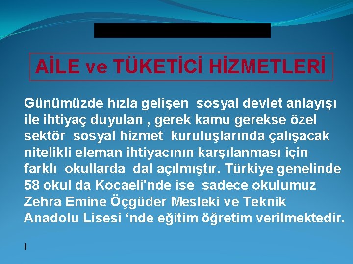Kız Teknik ve Meslek Lisesi AİLE ve TÜKETİCİ HİZMETLERİ Günümüzde hızla gelişen sosyal devlet