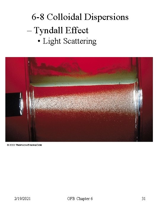 6 -8 Colloidal Dispersions – Tyndall Effect • Light Scattering 2/19/2021 OFB Chapter 6