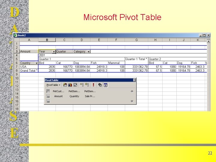 D A T A B A S E Microsoft Pivot Table 22 