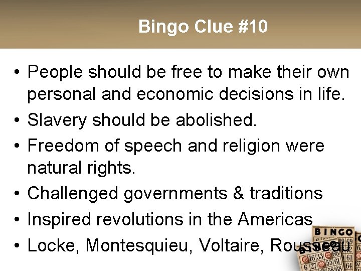 Bingo Clue #10 • People should be free to make their own personal and