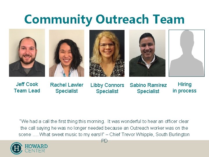 Community Outreach Team Jeff Cook Team Lead Rachel Lawler Specialist Libby Connors Specialist Hiring