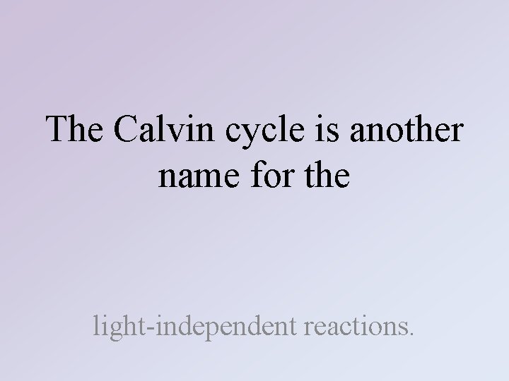 The Calvin cycle is another name for the light-independent reactions. 