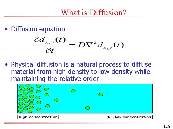 What is Diffusion? • Diffusion equation • Physical diffusion is a natural process to