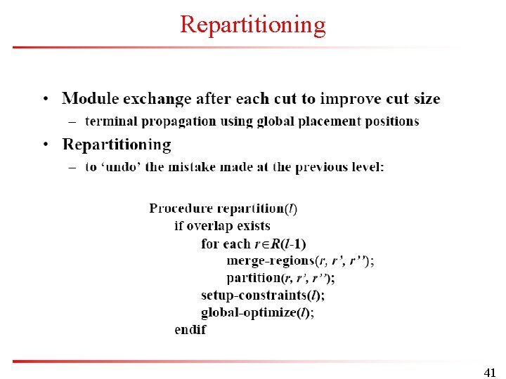 Repartitioning 41 