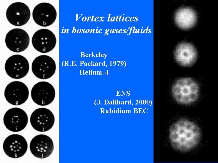 Vortex lattices in bosonic gases/fluids Berkeley (R. E. Packard, 1979) Helium-4 ENS (J. Dalibard,