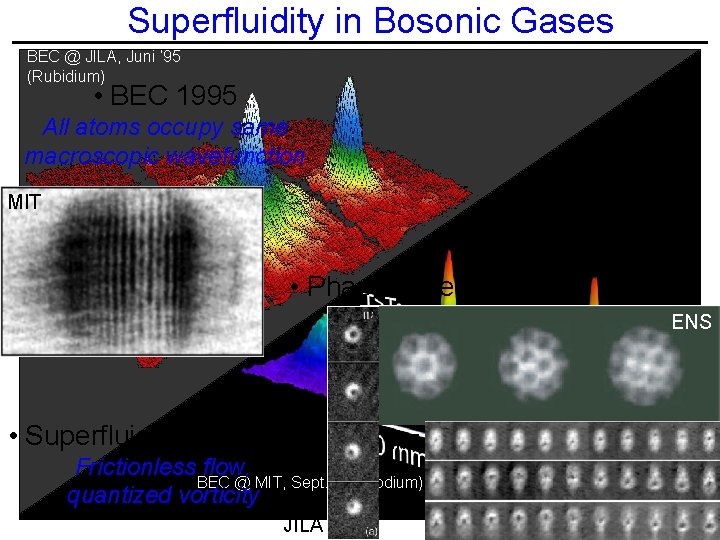 Superfluidity in Bosonic Gases BEC @ JILA, Juni ‘ 95 (Rubidium) • BEC 1995
