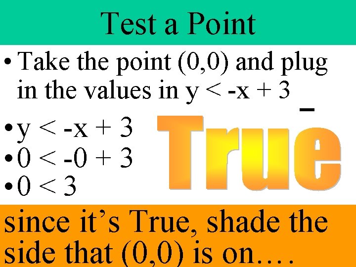 Test a Point • Take the point (0, 0) and plug in the values