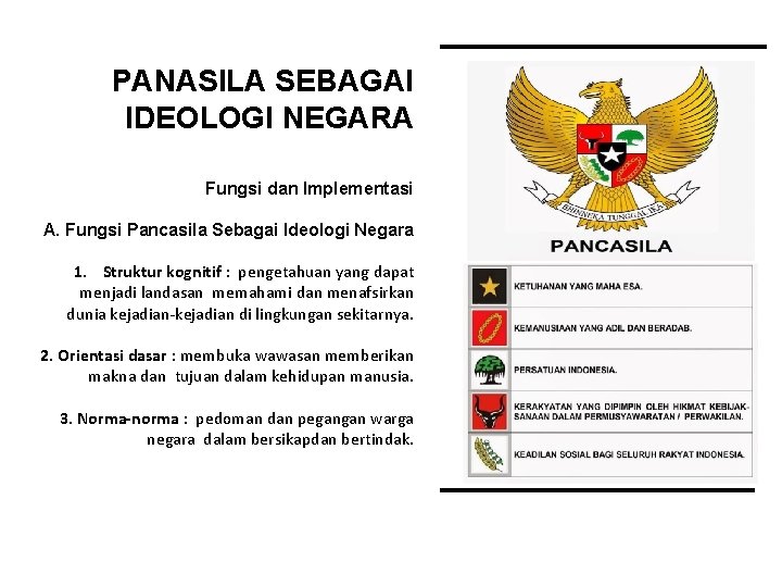 PANASILA SEBAGAI IDEOLOGI NEGARA Fungsi dan Implementasi A. Fungsi Pancasila Sebagai Ideologi Negara 1.