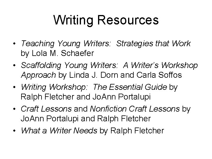 Writing Resources • Teaching Young Writers: Strategies that Work by Lola M. Schaefer •