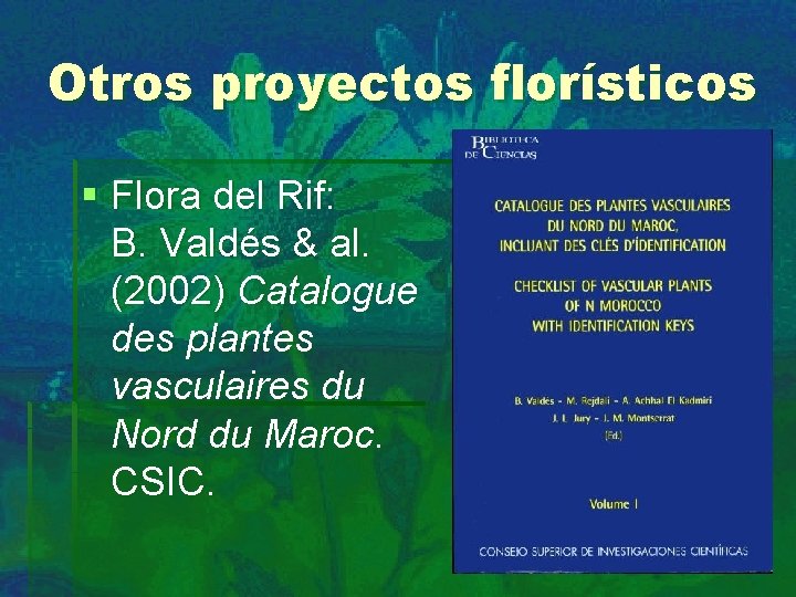 Otros proyectos florísticos § Flora del Rif: B. Valdés & al. (2002) Catalogue des