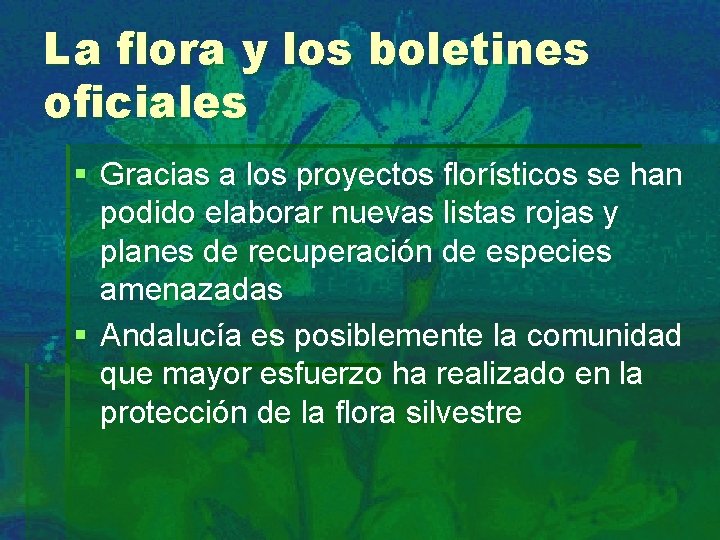 La flora y los boletines oficiales § Gracias a los proyectos florísticos se han