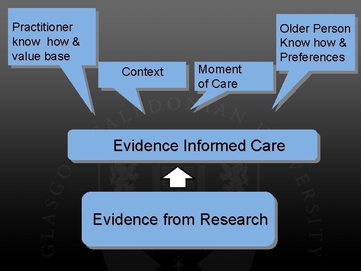 Practitioner know how & value base Context Moment of Care Older Person Know how