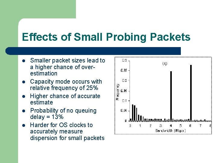 Effects of Small Probing Packets l l l Smaller packet sizes lead to a