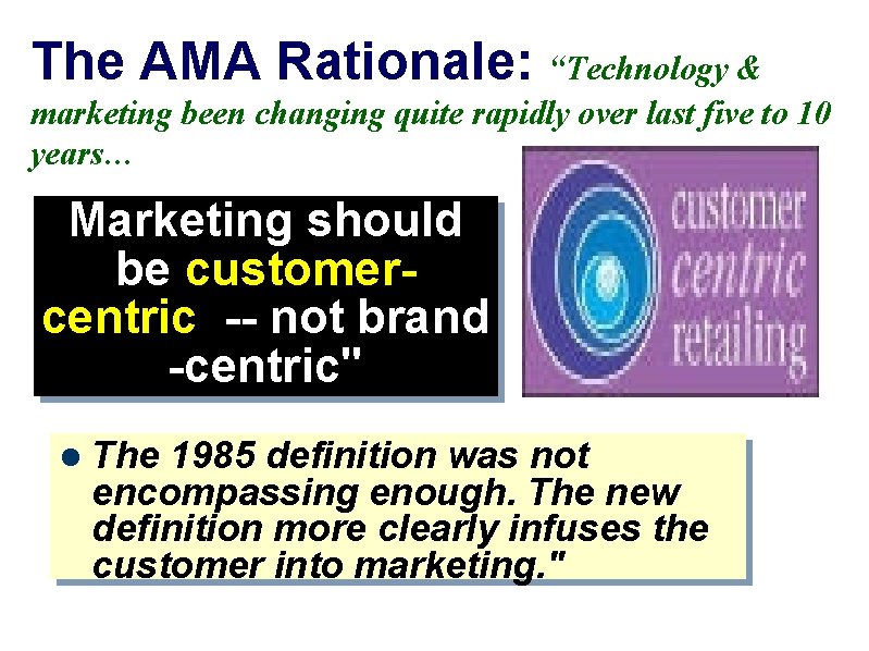 The AMA Rationale: “Technology & marketing been changing quite rapidly over last five to