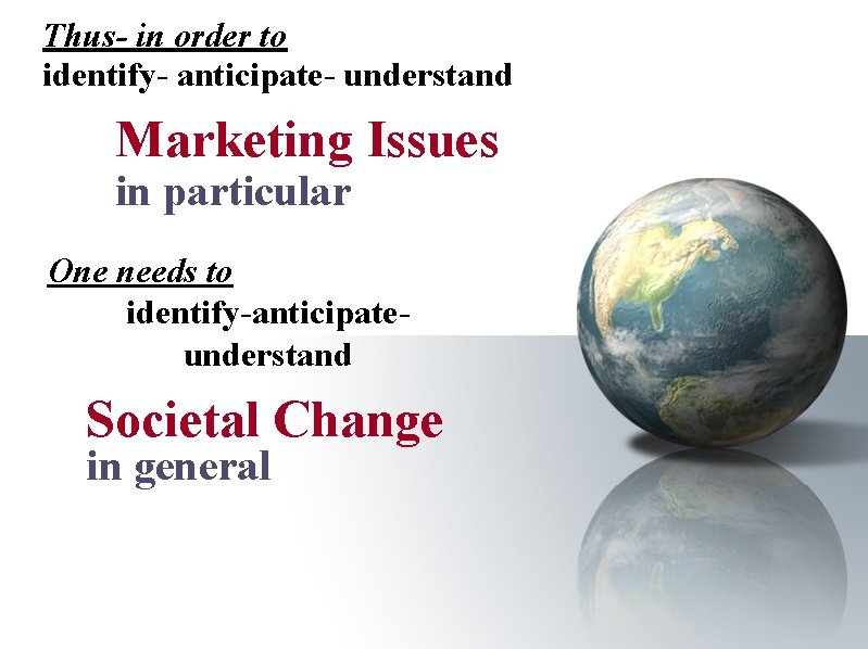 Thus- in order to identify- anticipate- understand Marketing Issues in particular One needs to