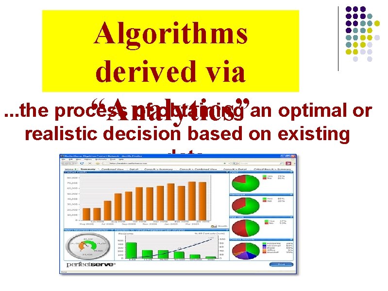 Algorithms derived via. . . the process of obtaining an optimal or “Analytics” realistic
