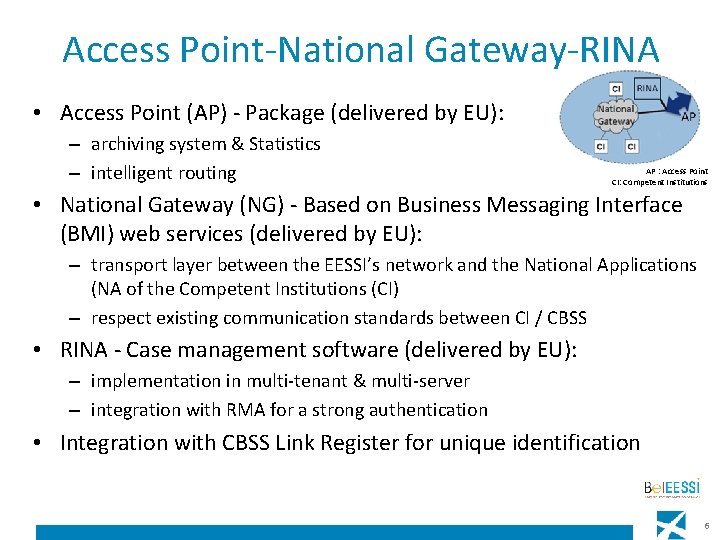 Access Point-National Gateway-RINA • Access Point (AP) - Package (delivered by EU): – archiving