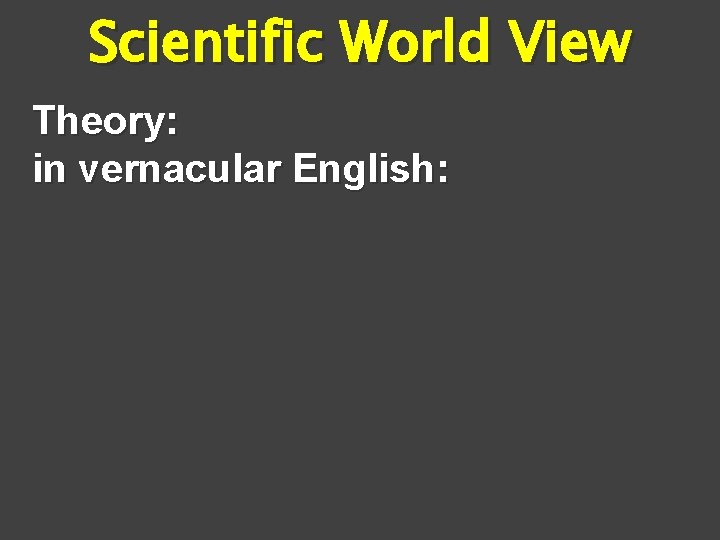 Scientific World View Theory: in vernacular English: 