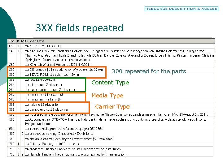 3 XX fields repeated 300 repeated for the parts Content Type Media Type Carrier
