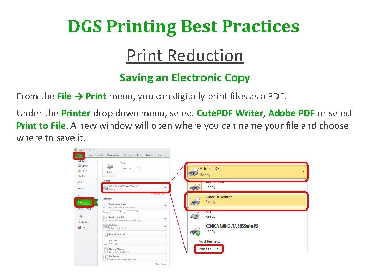 DGS Printing Best Practices Print Reduction Saving an Electronic Copy From the File →