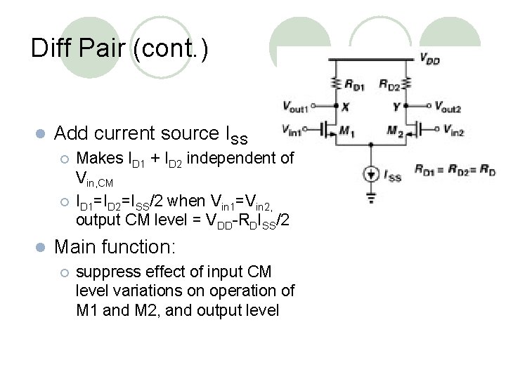 Diff Pair (cont. ) l Add current source ISS ¡ ¡ l Makes ID