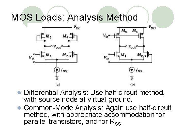 MOS Loads: Analysis Method Differential Analysis: Use half-circuit method, with source node at virtual