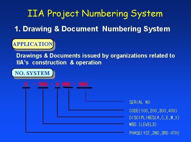 IIA Project Numbering System 1. Drawing & Document Numbering System APPLICATION Drawings & Documents