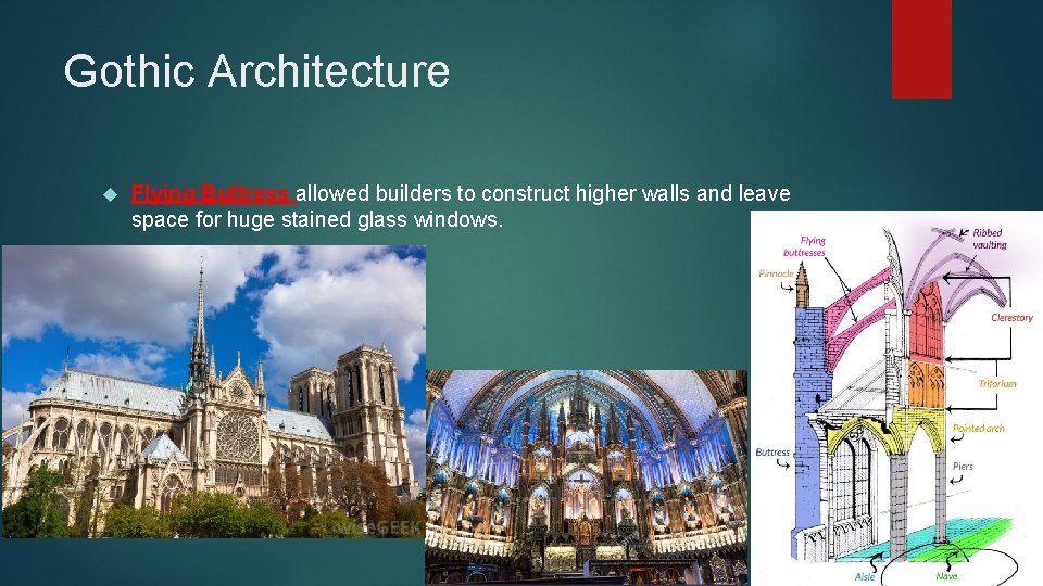 Gothic Architecture Flying Buttress allowed builders to construct higher walls and leave space for