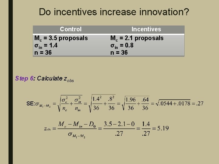 Do incentives increase innovation? Control Mc = 3. 5 proposals σin = 1. 4