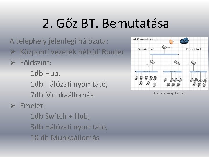 2. Gőz BT. Bemutatása A telephely jelenlegi hálózata: Ø Központi vezeték nélküli Router Ø