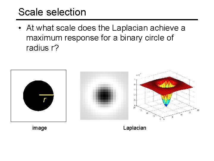 Scale selection • At what scale does the Laplacian achieve a maximum response for