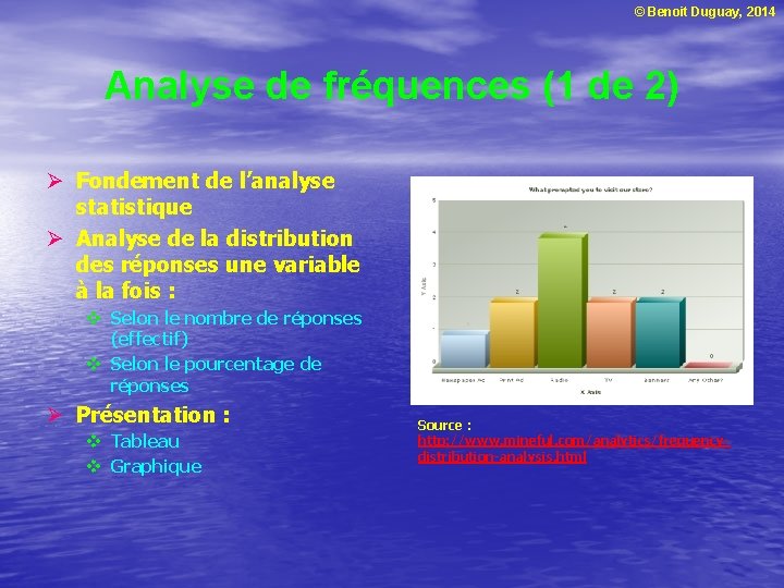 © Benoit Duguay, 2014 Analyse de fréquences (1 de 2) Ø Fondement de l’analyse