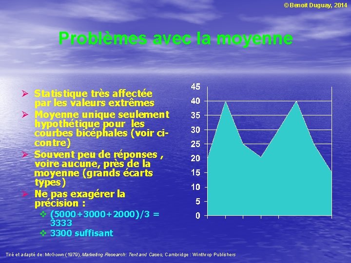 © Benoit Duguay, 2014 Problèmes avec la moyenne Ø Statistique très affectée par les