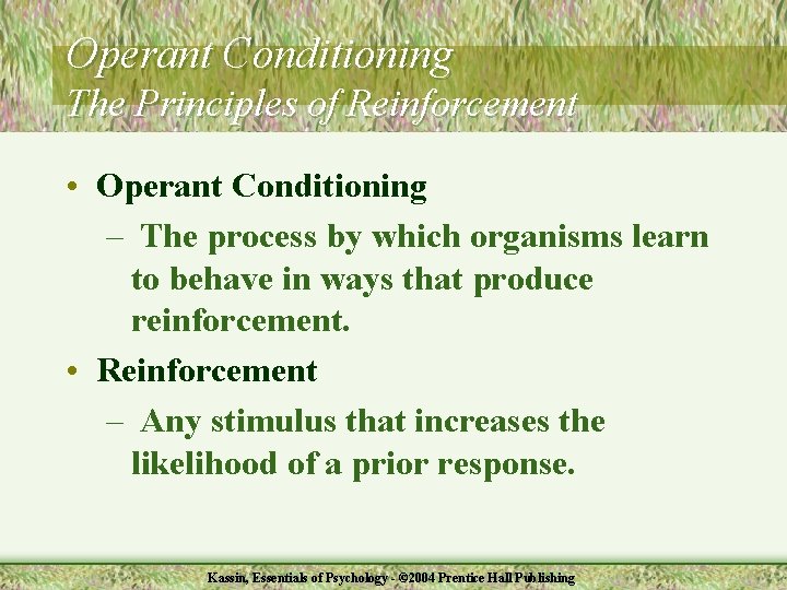 Operant Conditioning The Principles of Reinforcement • Operant Conditioning – The process by which
