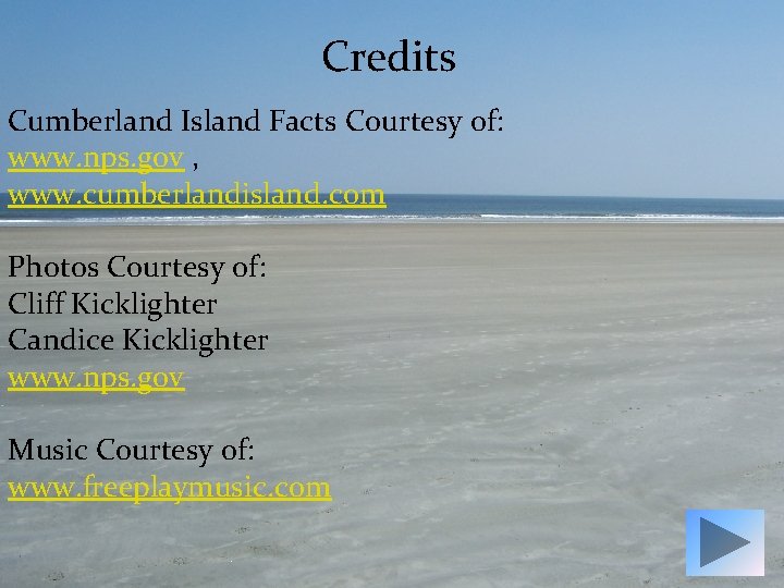 Credits Cumberland Island Facts Courtesy of: www. nps. gov , www. cumberlandisland. com Photos