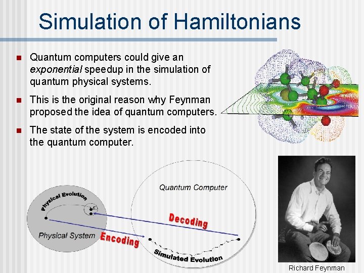 Simulation of Hamiltonians n Quantum computers could give an exponential speedup in the simulation